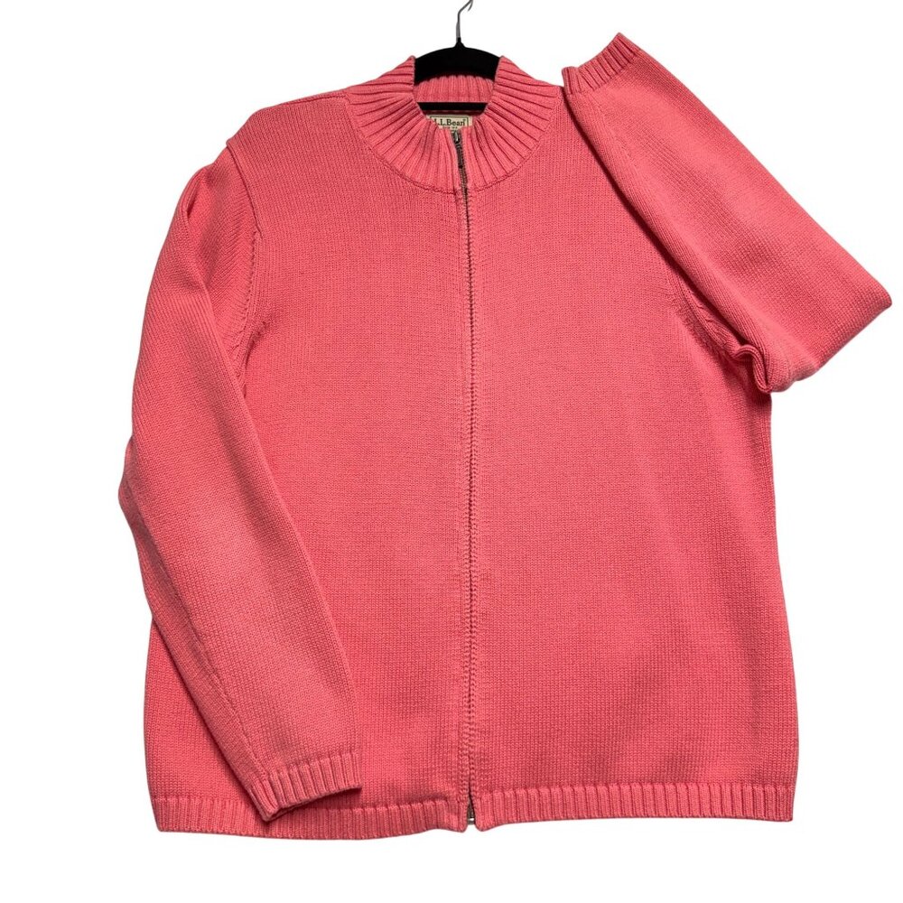 L.L.Bean Womens Coral Pink‎ Full-Zip Cotton Sweater XL Excellent